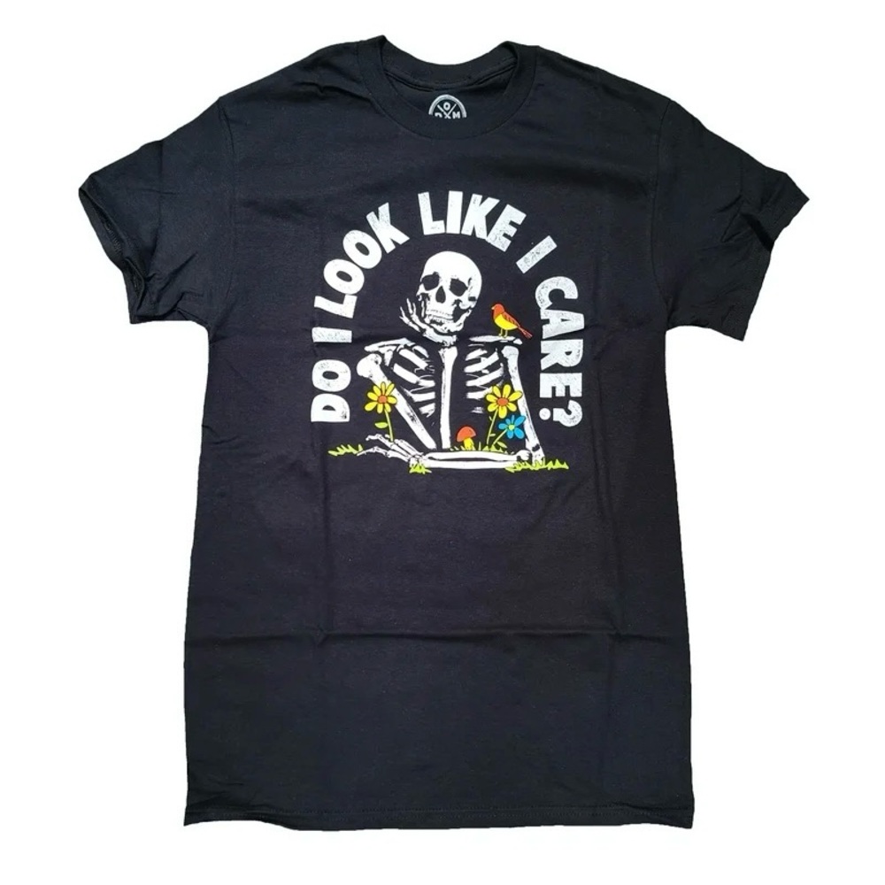 Humor Men’s Do I Look Like I Care Graphic Tee Black Skeleton T-Shirt Size XXL